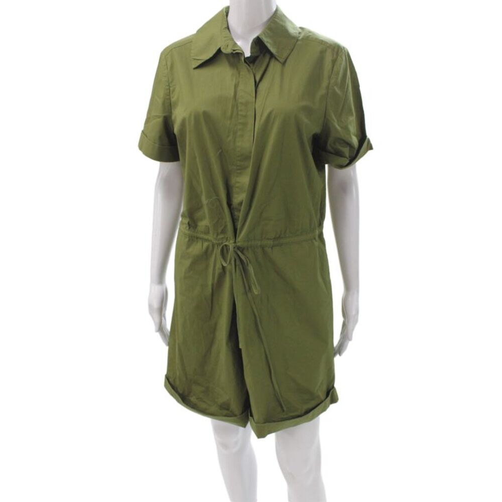 Staud Women Romper Green Cotton Collared Short Sleeve Utility Size L
